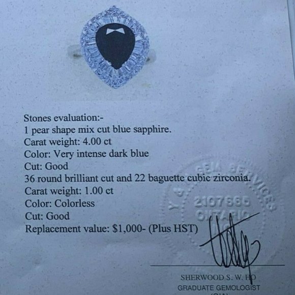 STIRLING SILVER PEAR CUT SAPPHIRE COCKTAIL RING - Picture 7 of 10